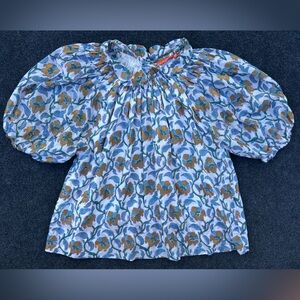 Oliphant White & Blue Floral Puff Sleeve Blouse